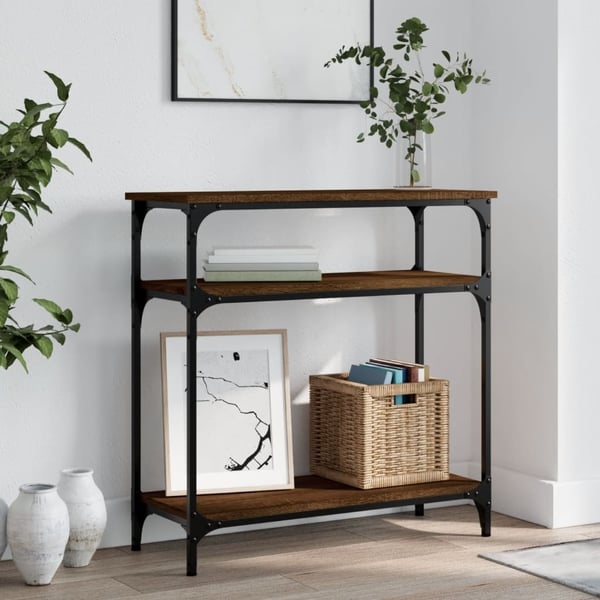 vidaXL konsolbord 75x29x75 cm konstrueret træ brunt egetræ
