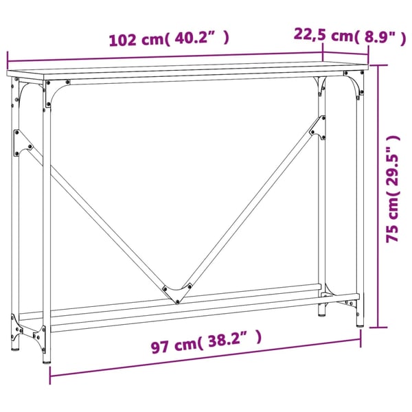 vidaXL Konsollbord svart 102x22,5x75 cm konstruert tre