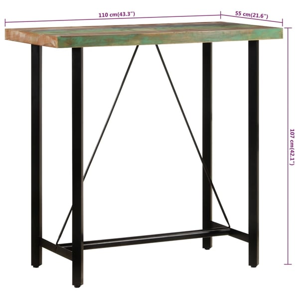 vidaXL Barbord 110x55x107 cm gjenvunnet heltre og jern