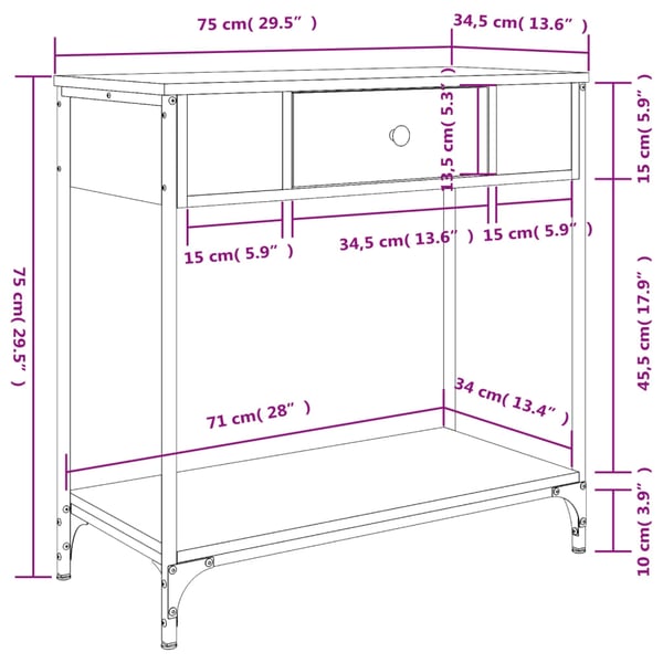vidaXL Konsollbord svart 75x34,5x75 cm konstruert tre