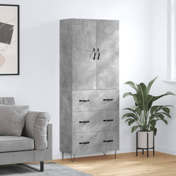 vidaXL Kaappi betoninharmaa 69,5x34x180 cm tekninen puu