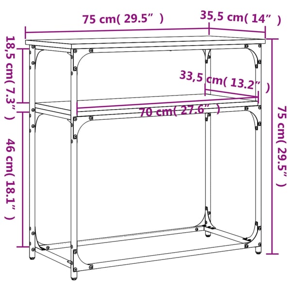vidaXL Konsollbord svart 75x35,5x75 cm konstruert tre