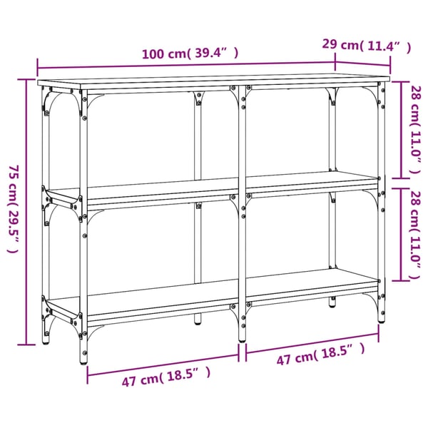 vidaXL Konsollbord røkt eik 100x29x75 cm konstruert tre