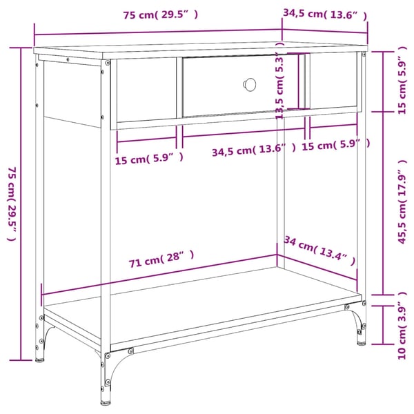 vidaXL konsolbord 75x34,5x75 cm konstrueret træ brunt egetræ