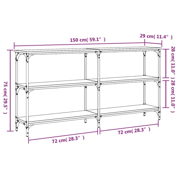 vidaXL konsolbord 150x29x75 cm konstrueret træ røget egetræsfarve