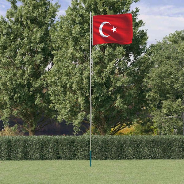 vidaXL Tyrkisk flagg og stang 6,08 m aluminium