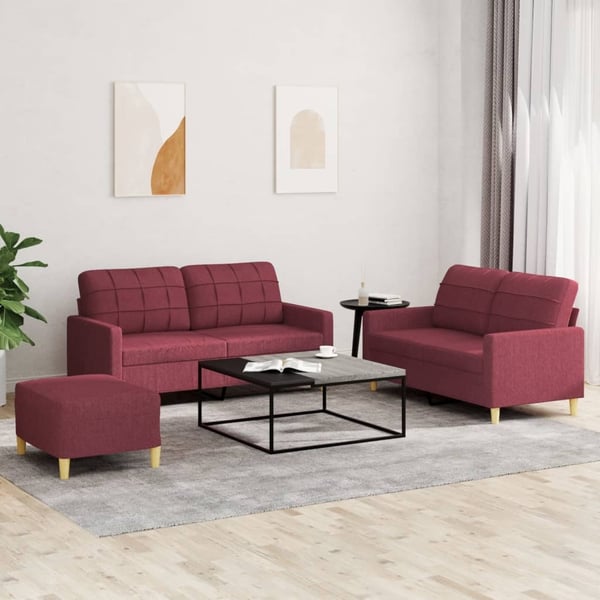 vidaXL sofasæt 2 dele med hynder stof vinrød