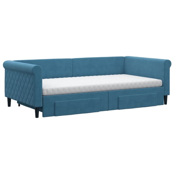 vidaXL daybed med udtræk og skuffer 100x200 cm velour blå