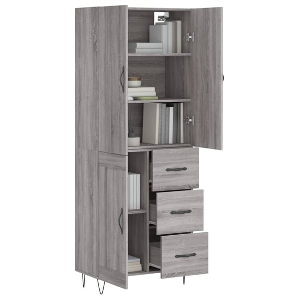 vidaXL Highboard grå sonoma 69,5x34x180 cm konstruert tre