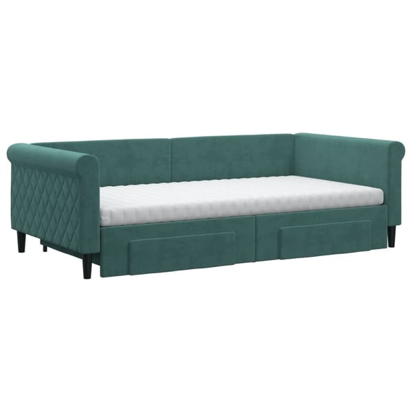 vidaXL daybed med udtræk og skuffer 100x200 cm velour mørkegrøn