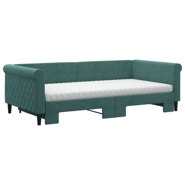 vidaXL daybed med udtræk og madras 100x200 cm velour mørkegrøn