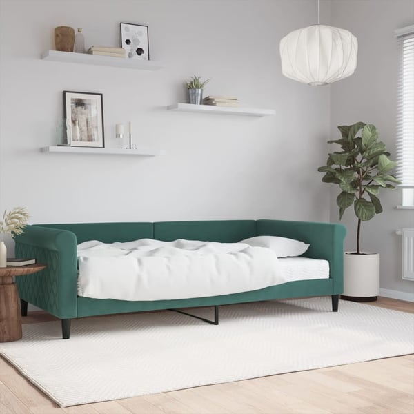 vidaXL daybed med madras 100x200 cm velour mørkegrøn