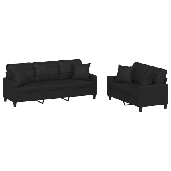 vidaXL sofasæt 2 dele med puder kunstlæder sort
