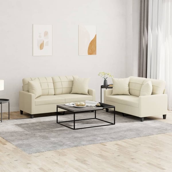 vidaXL sofasæt 2 dele med puder kunstlæder cremefarvet