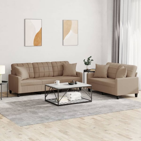 vidaXL sofasæt 2 dele med puder kunstlæder cappuccinofarvet