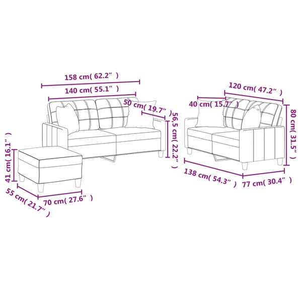 vidaXL sofasæt 3 dele med puder kunstlæder sort