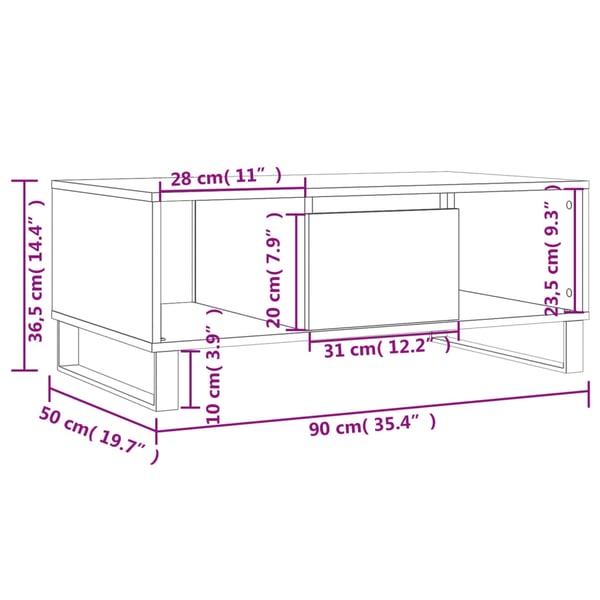 vidaXL Salongbord hvit 90x50x36,5 cm konstruert tre