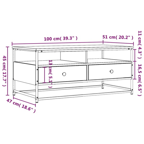 vidaXL sofabord 100x51x44 cm konstrueret træ røget egetræsfarve