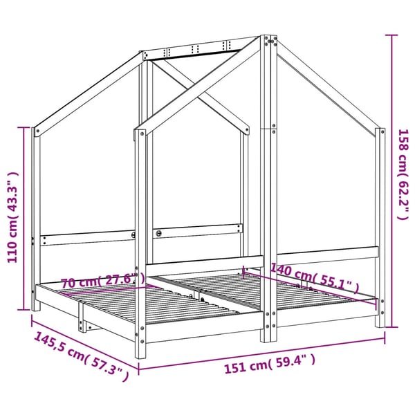 vidaXL Barnesengeramme 2x(70x140) cm heltre furu