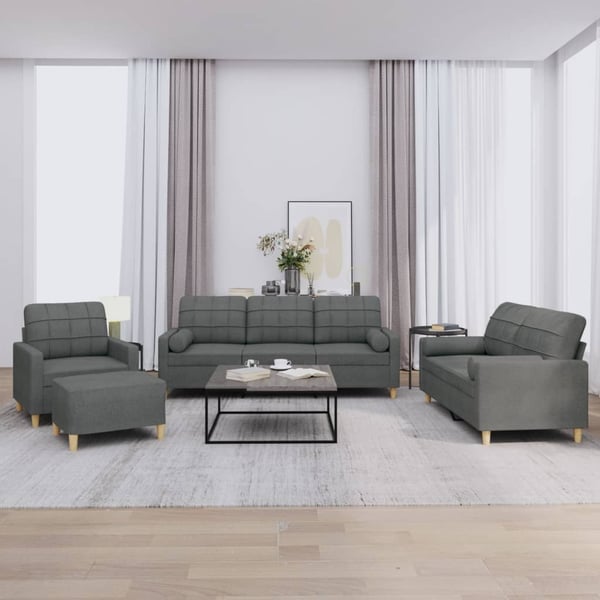 vidaXL sofasæt 4 dele med puder stof mørkegrå