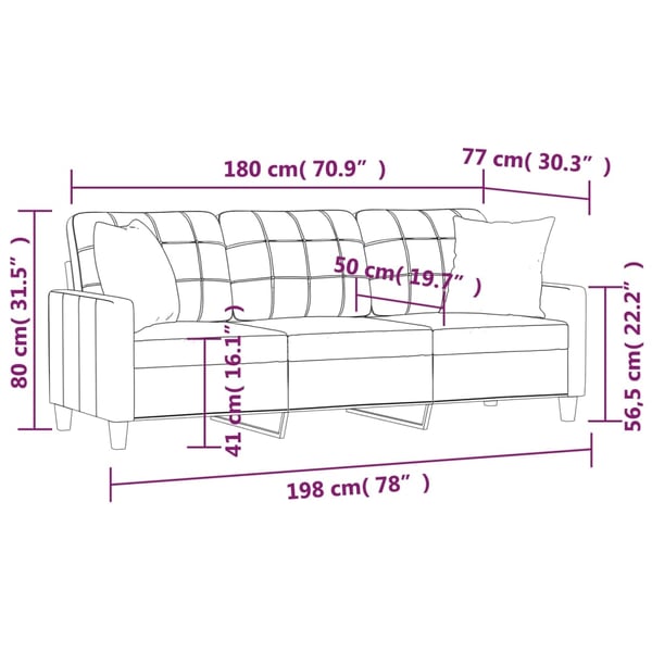 vidaXL 3-personers sofa med pyntepuder 180 cm kunstlæder cappuccino