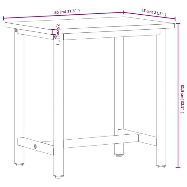 vidaXL Työpenkki 80x55x81,5 cm täysi pyökki ja metalli