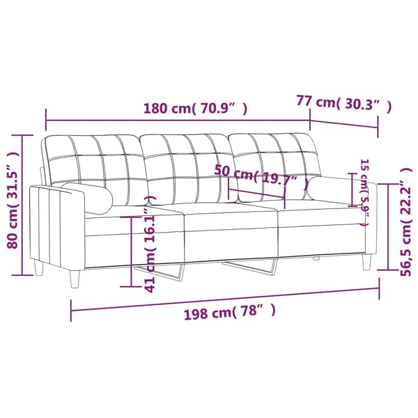 vidaXL 3-personers sofa med pyntepuder 180 cm stof lysegrå