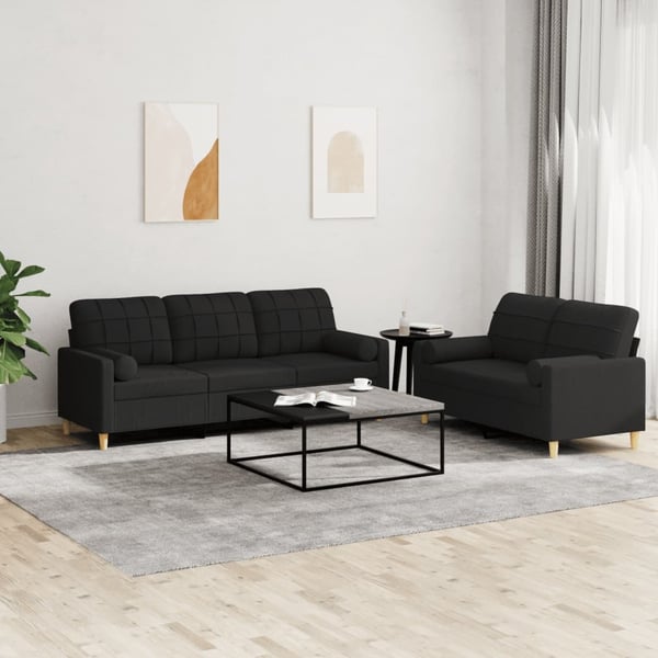 vidaXL sofasæt 2 dele med puder stof sort