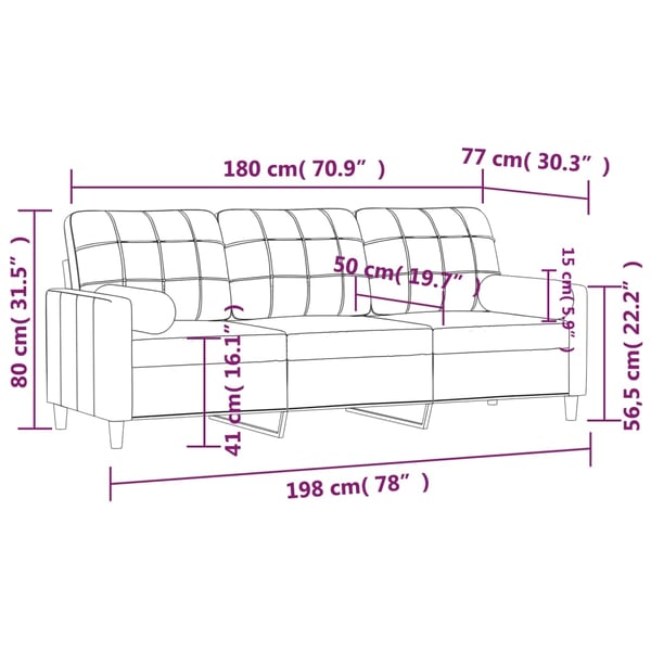 vidaXL 3-personers sofa med pyntepuder 180 cm stof gråbrun