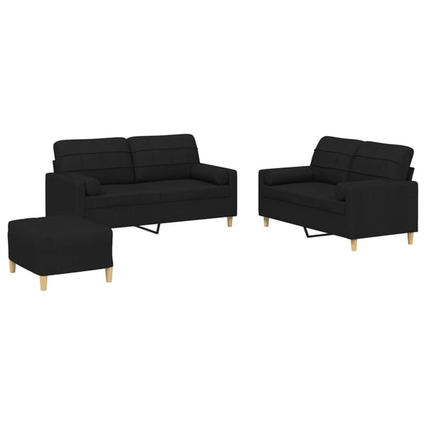 vidaXL sofasæt 3 dele med puder stof sort
