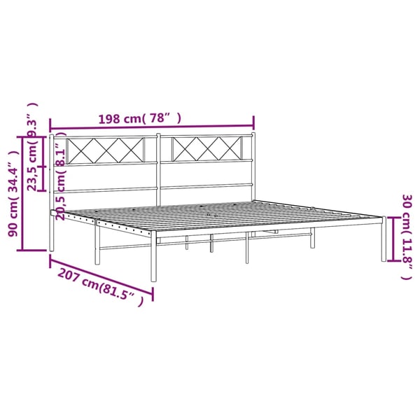 vidaXL Sengeramme i metall med sengegavl svart 193x203 cm