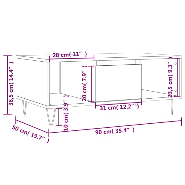 vidaXL Salongbord hvit 90x50x36,5 cm konstruert tre