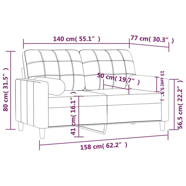 vidaXL 2-personers sofa med pyntepuder 140 cm stof lysegrå