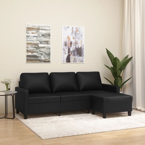 vidaXL 3-personers sofa med fodskammel 180 cm kunstlæder sort