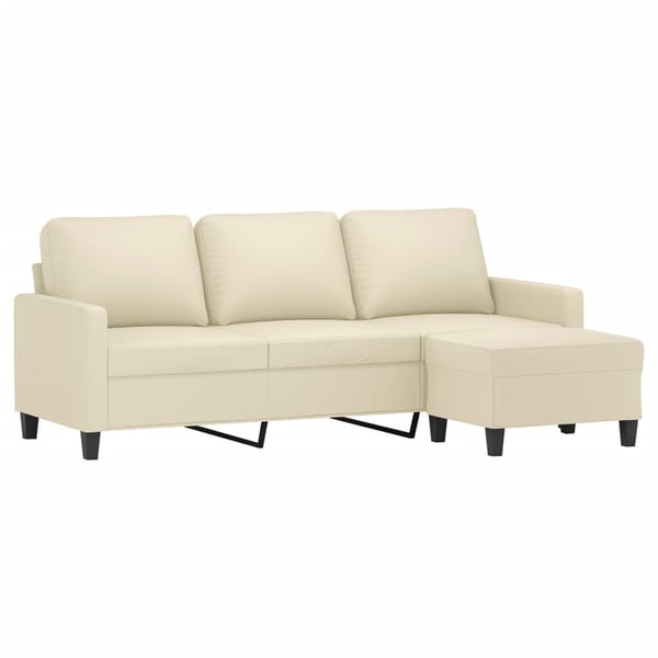vidaXL 3-personers sofa med fodskammel 180 cm kunstlæder cremefarvet