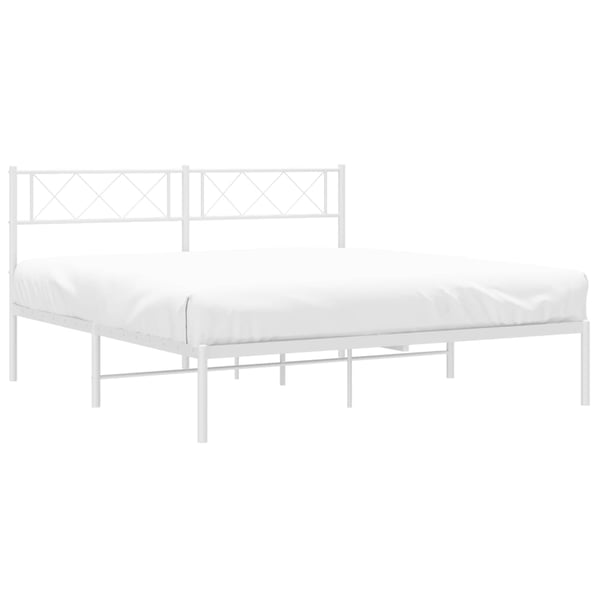 vidaXL Sengeramme i metall med hodegavl hvit 135x190 cm