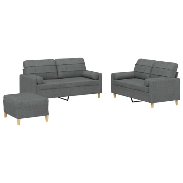 vidaXL sofasæt 3 dele med puder stof mørkegrå