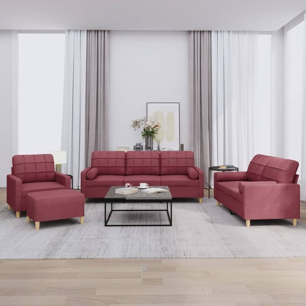 vidaXL sofasæt 4 dele med puder stof vinrød