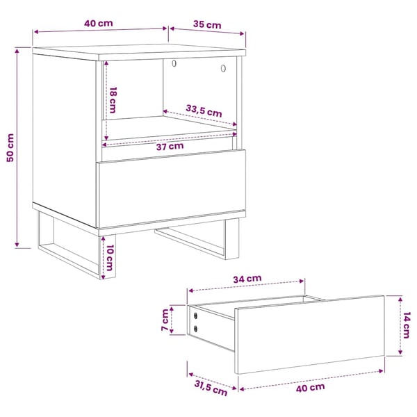 vidaXL Nattbord 2 stk sonoma eik 40x35x50 cm konstruert tre