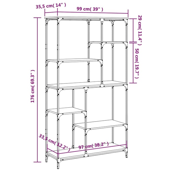 vidaXL bogreol 99x35,5x176 cm konstrueret træ og jern røget egetræ