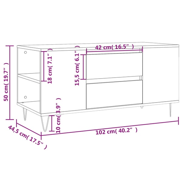 vidaXL Salongbord hvit 102x44,5x50 cm konstruert tre
