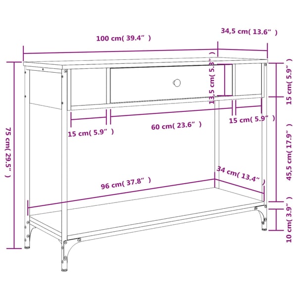 vidaXL konsolbord 100x34,5x75 cm konstrueret træ røget egetræsfarve