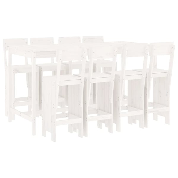 vidaXL Hagebarsett 9 deler hvit heltre furu
