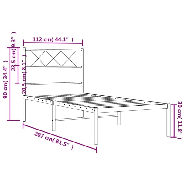 vidaXL Sengeramme i metall med hodegavl hvit 107x203 cm