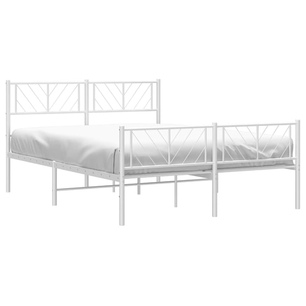 vidaXL Sengeramme i metall med hode- og fotgavl hvit 135x190 cm
