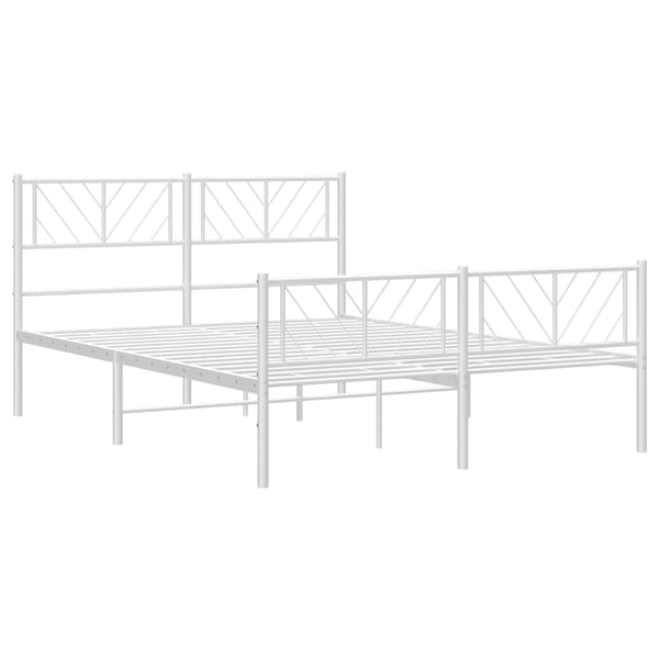 vidaXL Sengeramme i metall med hode- og fotgavl hvit 135x190 cm
