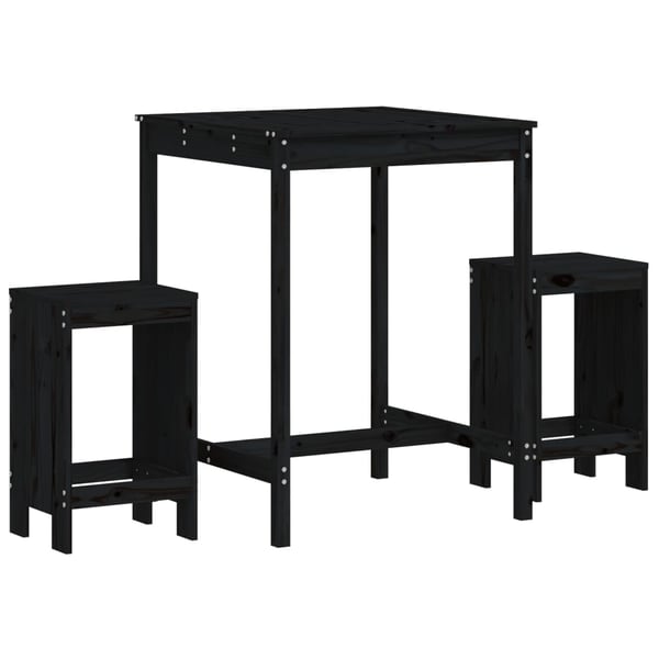 vidaXL Hagebarsett 3 deler svart heltre furu