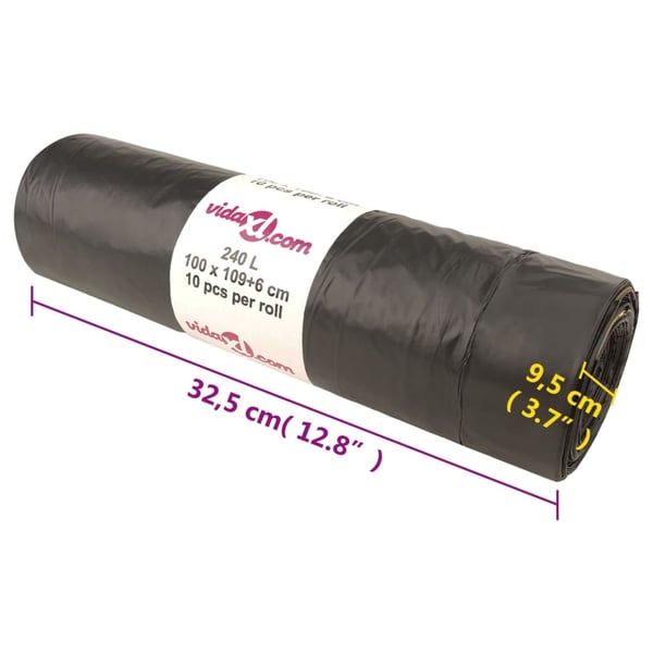 vidaXL Søppelposer med snorer 250 stk svart 240 L