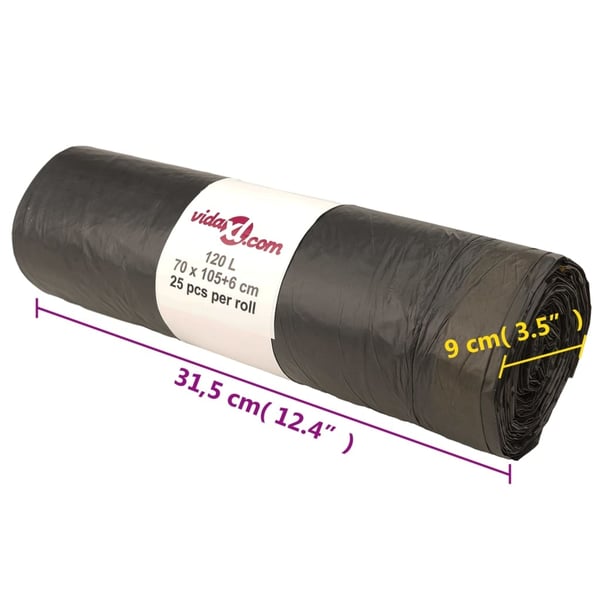vidaXL Søppelposer med snorer 250 stk svart 120 L