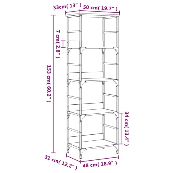 vidaXL bogreol 50x33x153 cm konstrueret træ sonoma-eg